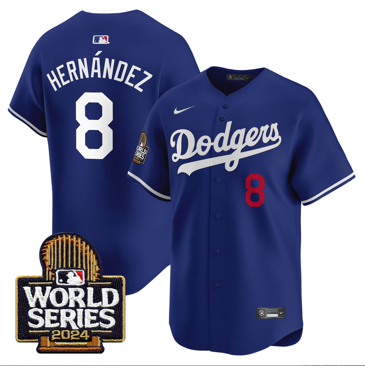 Men MLB Los Angeles Dodgers 8 Hernandez blue 2024 World Series Champions Patch Limited Jersey20241105 style 4